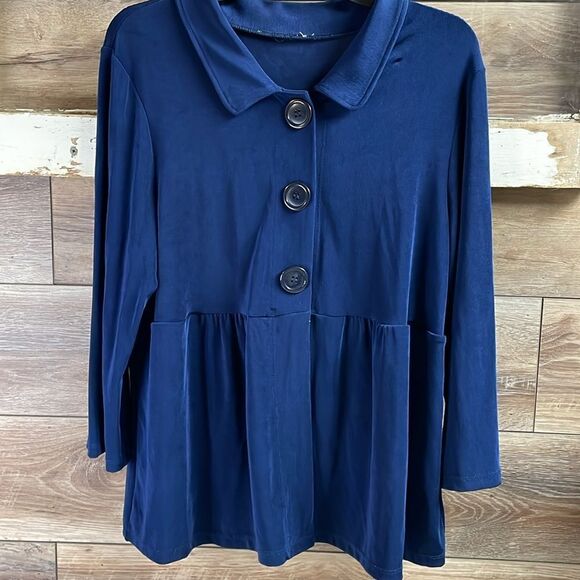 Notations Ladies Navy Blue 3 Button Babydoll Style Blouse, See Description - Picture 2 of 6